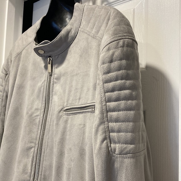 NWOT - Mens River Island Textured Silver Grey Zippered Bomber Jacket - Sz XL* - Picture 3 of 16